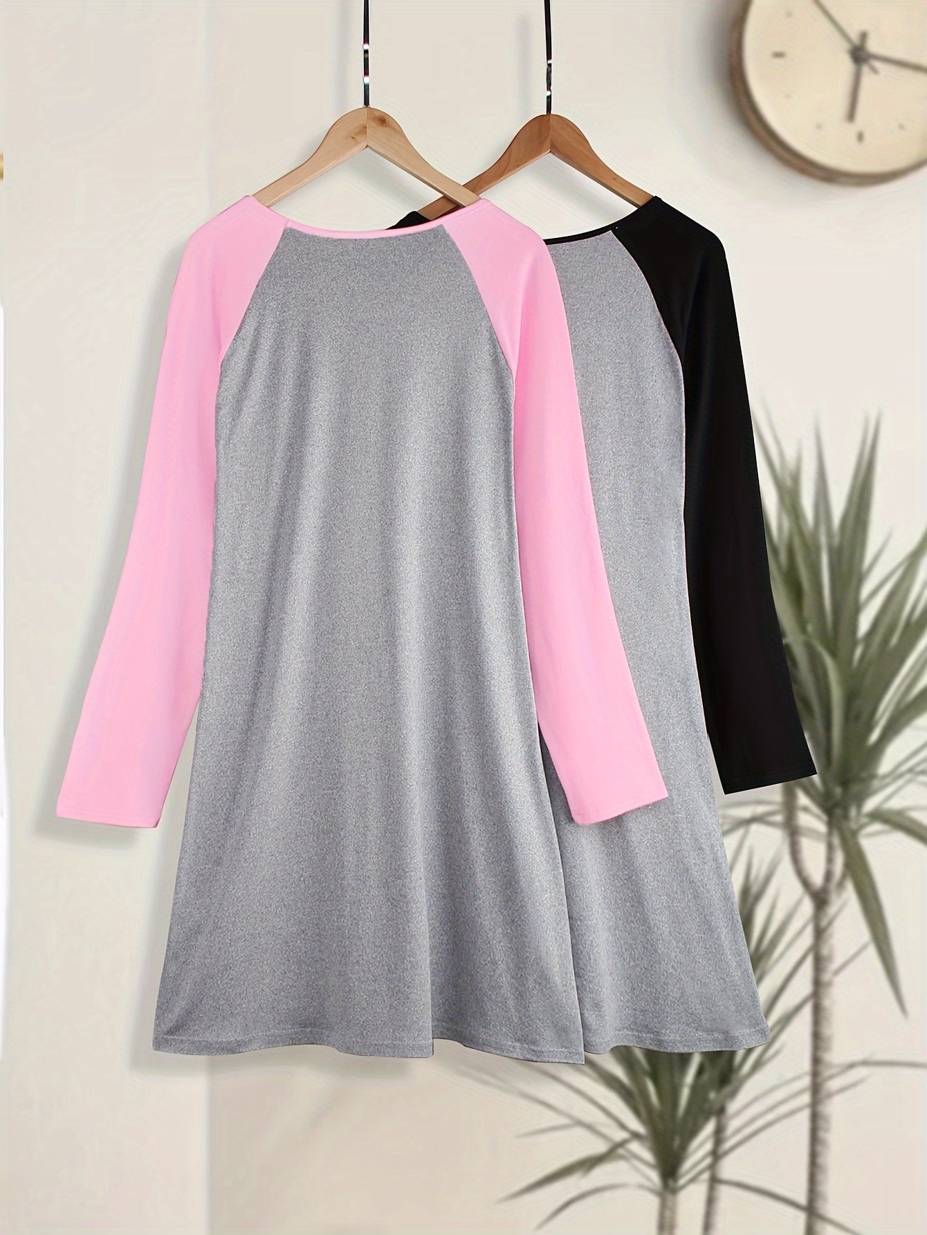 2 Pack Plus Size Nightdress Set Women's Plus Raglan Sleeve Tee Sleep Dress