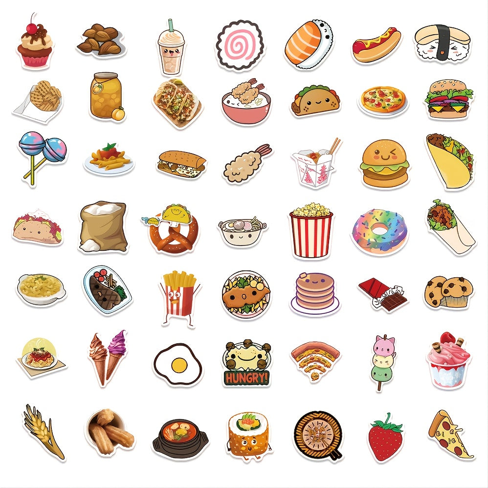 50pcs Cartoon Food Hand Account Stickers - Waterproof Graffiti Stickers