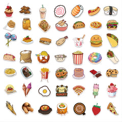50pcs Cartoon Food Hand Account Stickers - Waterproof Graffiti Stickers