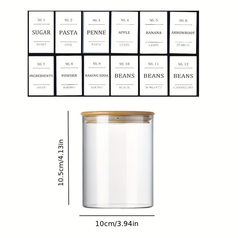 750ML Glass Storage Jar Sealed Jar With 12 Food Labels