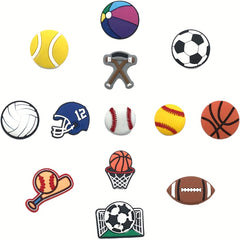 13pcs Sports Themed Shoe Charms for DIY Shoes, Kids Boys Girls Teens Men Women