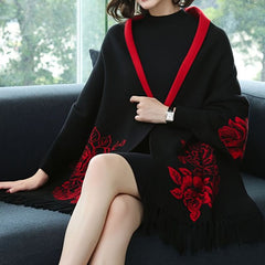 Cashmere Jacquard Scarf Tassel Reversible Shawl Vintage Warm Wrap Women's Cloak