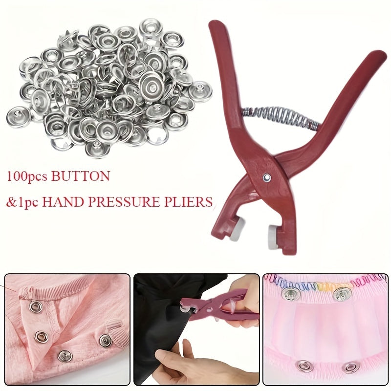 Button Installation Kit: 100 Buttons, 1 Pliers Tool