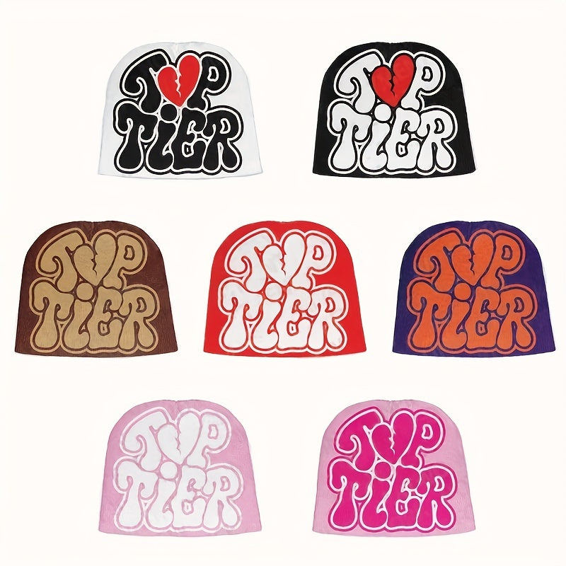 Y2K Candy Knit Beanie Hat Hip Hop Letter Jacquard Warm Cap
