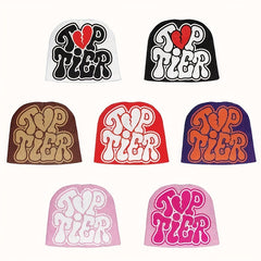 Y2K Candy Knit Beanie Hat Hip Hop Letter Jacquard Warm Cap