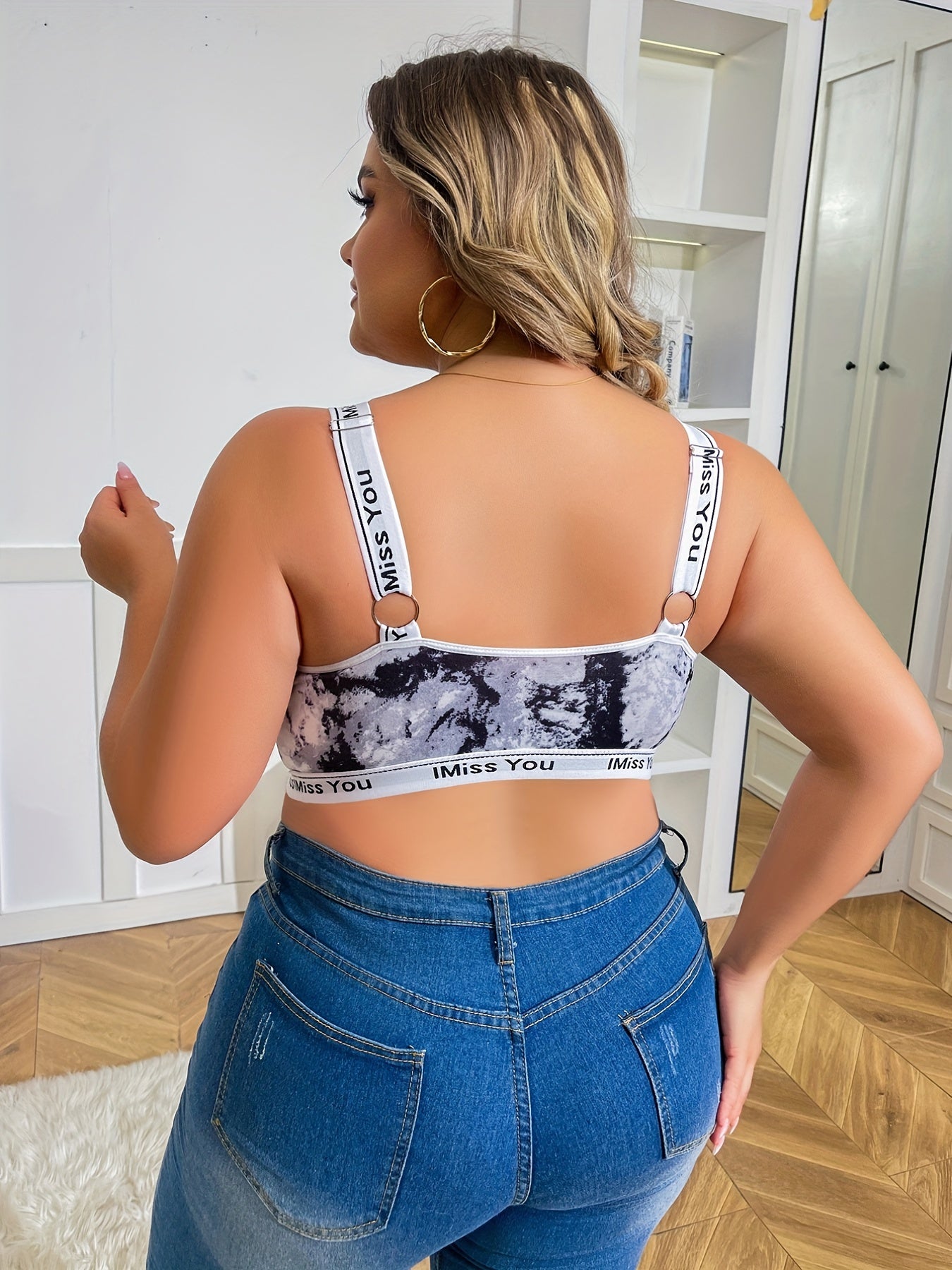 Sexy Bra Women's Plus Mesh Tie Dye Print Semi Sheer Bra