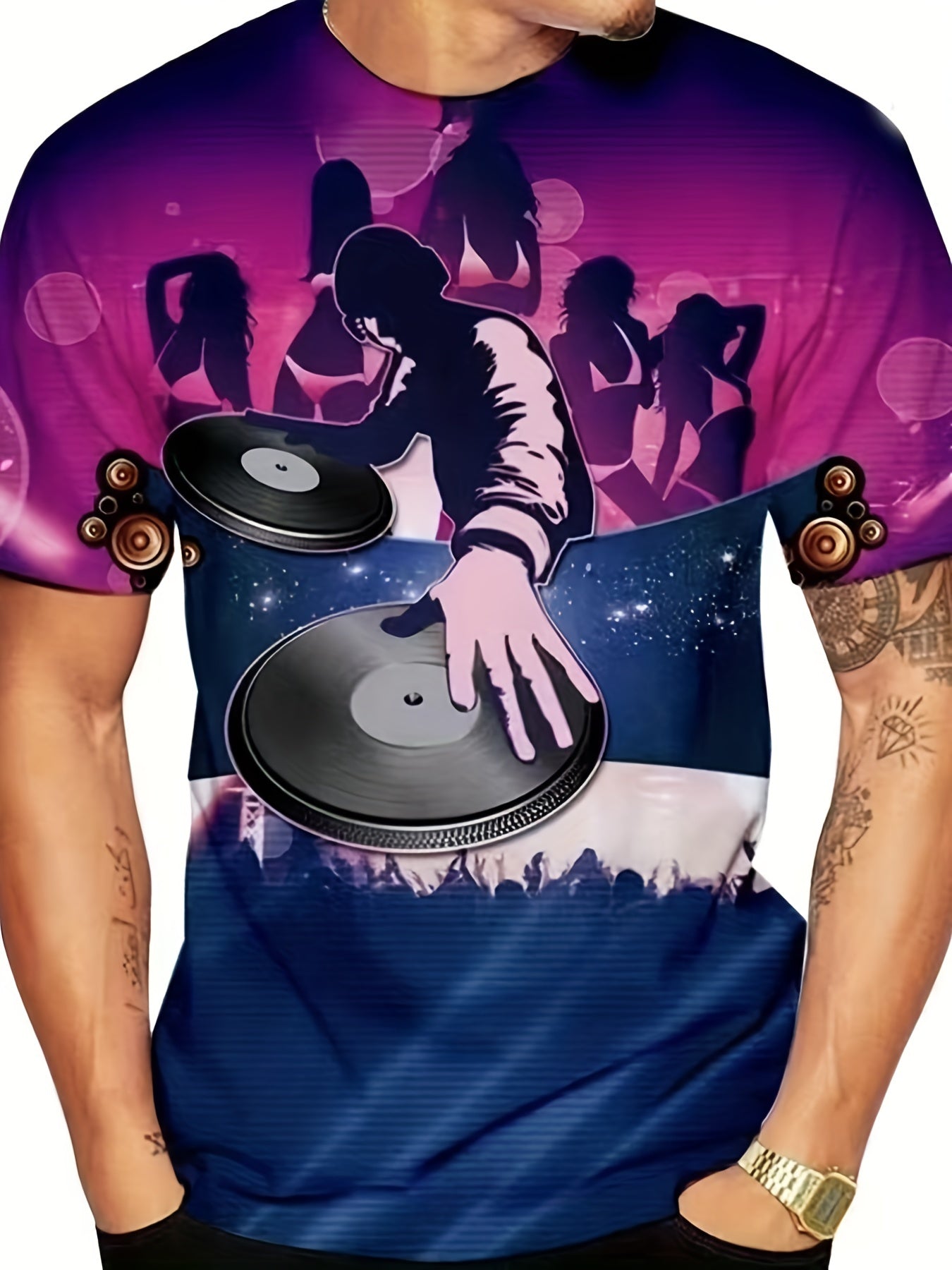 Men's DJ Graphic T shirt Active Slightly Stretch Breathable 3D Print Tee