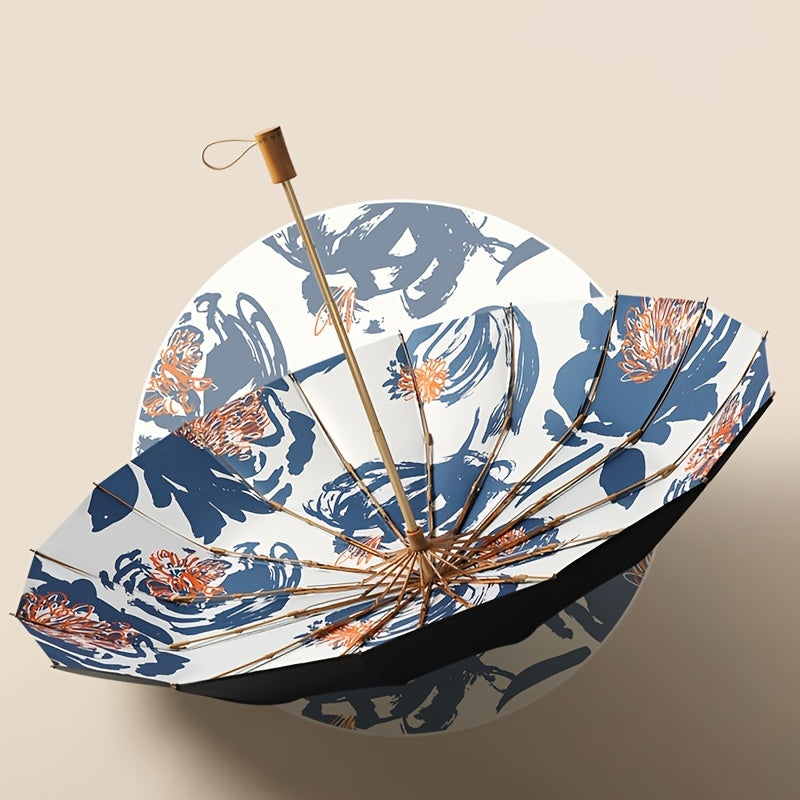 16 Bones Foldable Wood Handle Umbrella