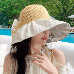 Flower Embossed Foldable Sun Hat UV Protection Stitching Bucket Hat