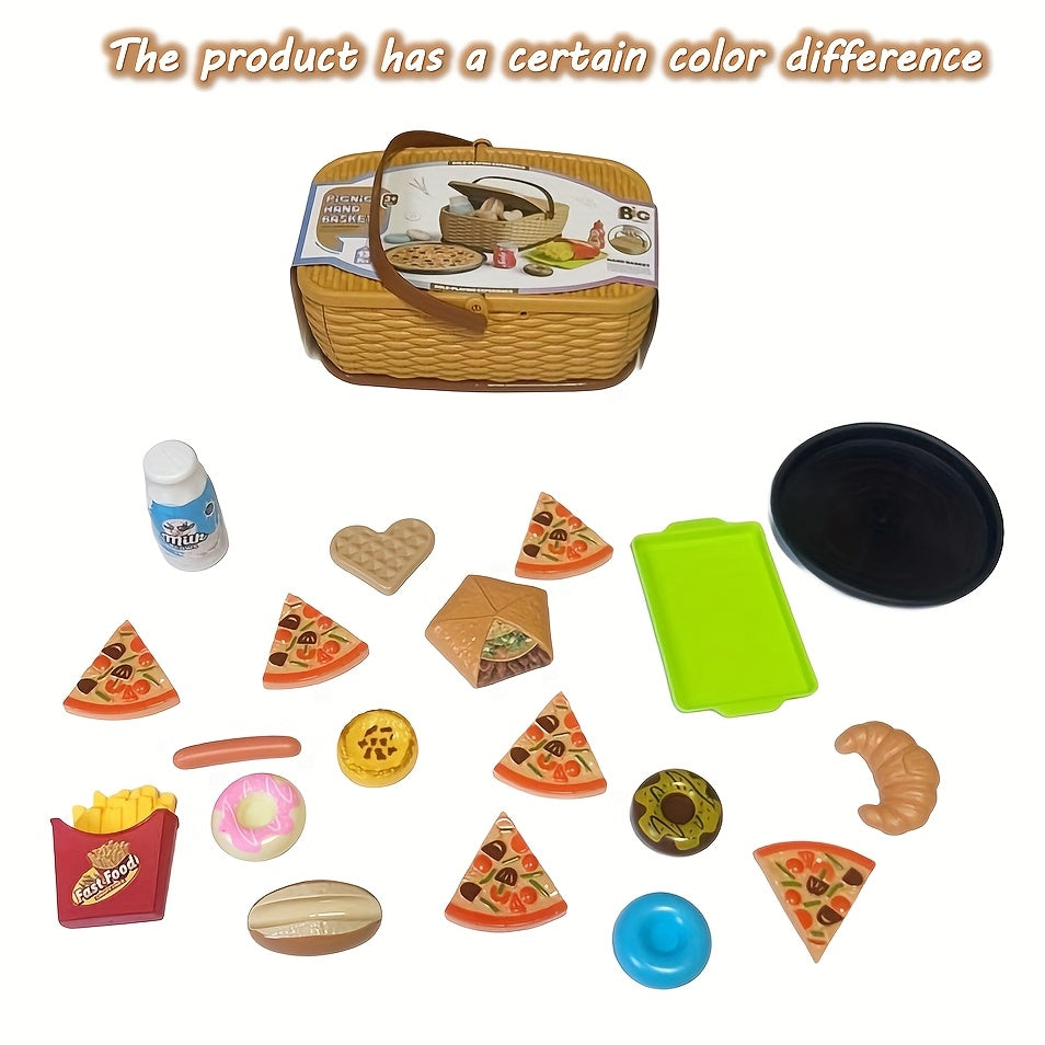 Kids Pretend Play Picnic Set Burger Pizza & Fries ABS Material Yellow