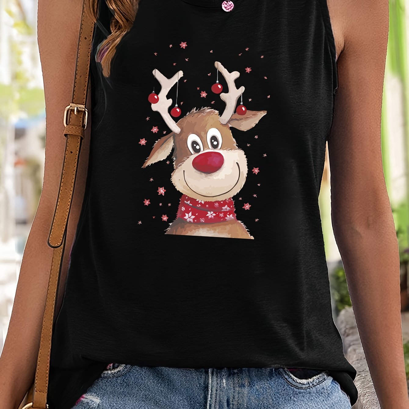 Christmas Deer Print Sleeveless Sports Vest Women's Activewear