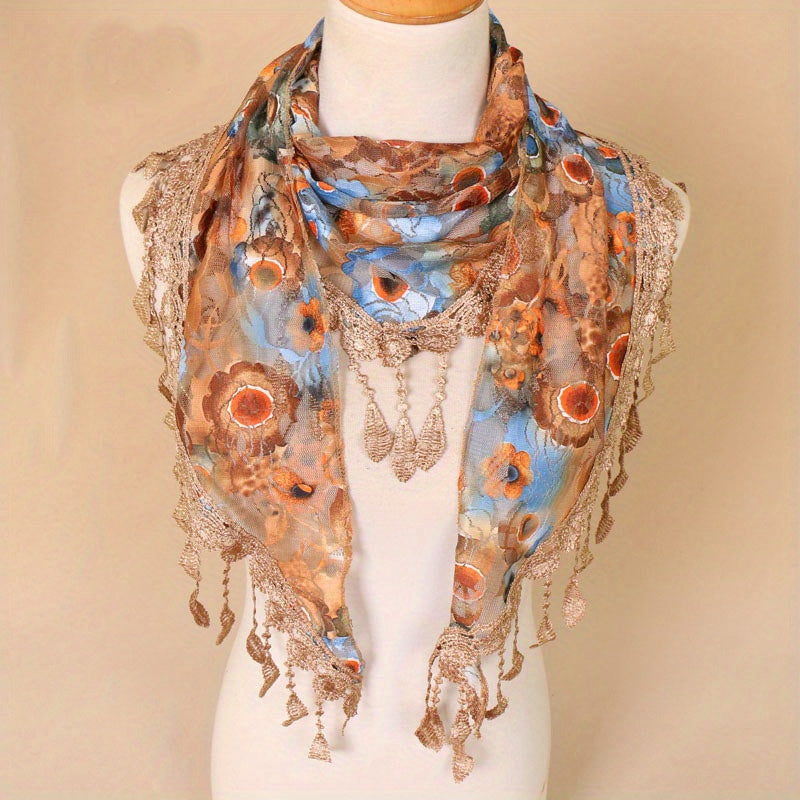 Colorful Lace Tassel Triangle Scarf Hollow Church Veil Mantilla