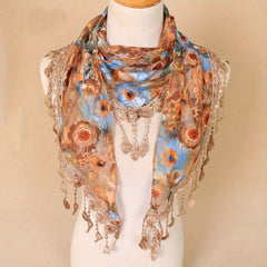 Colorful Lace Tassel Triangle Scarf Hollow Church Veil Mantilla