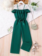 Toddler Girls Ruffle Trim Cold Shoulder Belted Romper