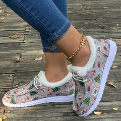 Christmas Santa Claus Print Snow Boots Plush Comfortable Skate Shoes