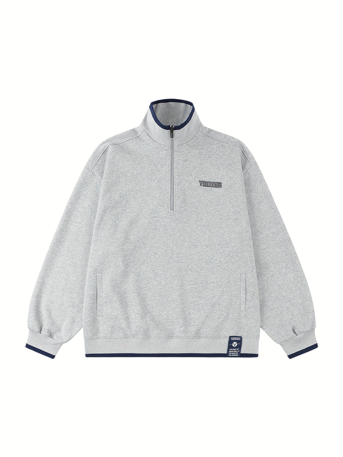 Men's Stand Neck Cotton Sweatshirt Pullover Long Sleeve Tops