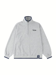 Men's Stand Neck Cotton Sweatshirt Pullover Long Sleeve Tops