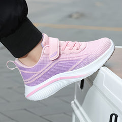 Girls Woven Knit Breathable Sneakers Hook & Loop Non Slip Soft Sole Shoes