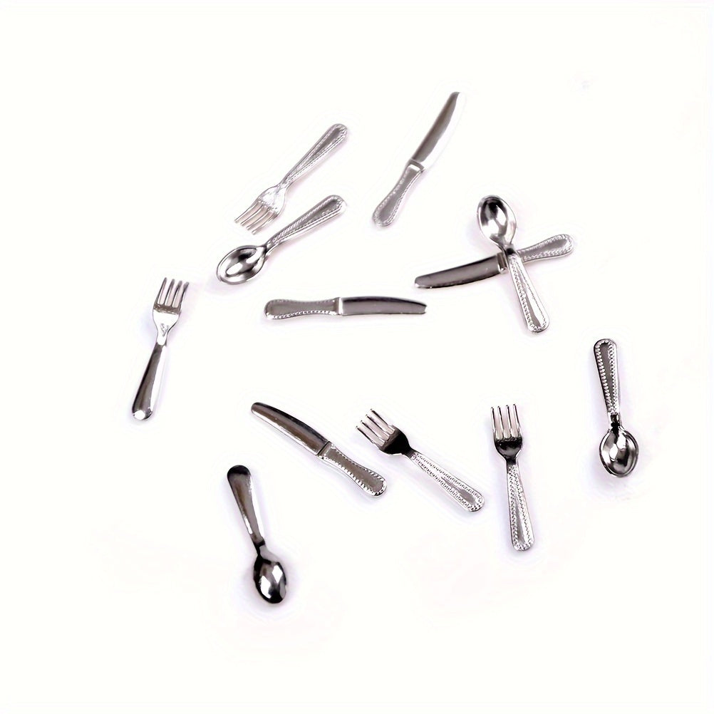 12pcs Mini Silverware Set Dollhouse Cutlery Knives and Forks Tableware
