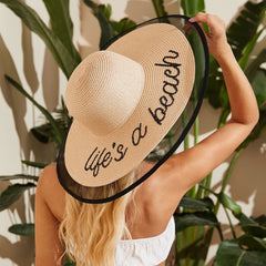 Oversized Lace Brim Sun Hat Women's Breathable Straw Hat LIFE'S A BEACH