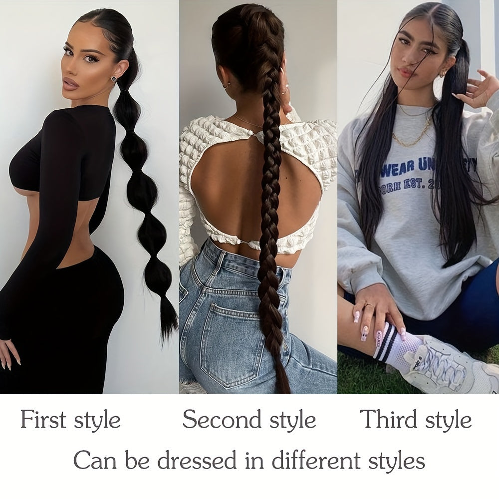 Long Straight Ponytail Extensions Synthetic Hair Natural Look