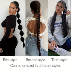 Long Straight Ponytail Extensions Synthetic Hair Natural Look