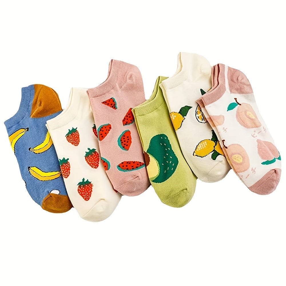 6 Pairs Women Socks Ankle Sock Fruits Pattern Boat Short Socks