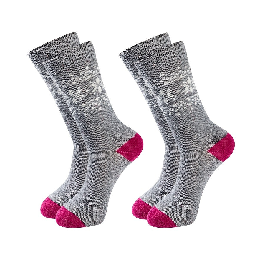 Snowflake Print Mid Tube Socks 2 Pairs Women's Stockings & Hosiery