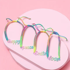 4pcs Girls Colorful Braided Rainbow Bracelet Set Adjustable Holiday Gift