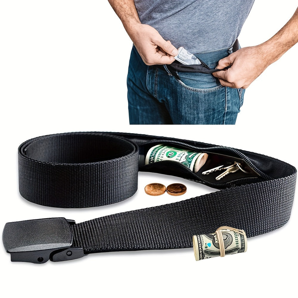 Men's Buckle Belt with Hidden Pocket Training Pants
