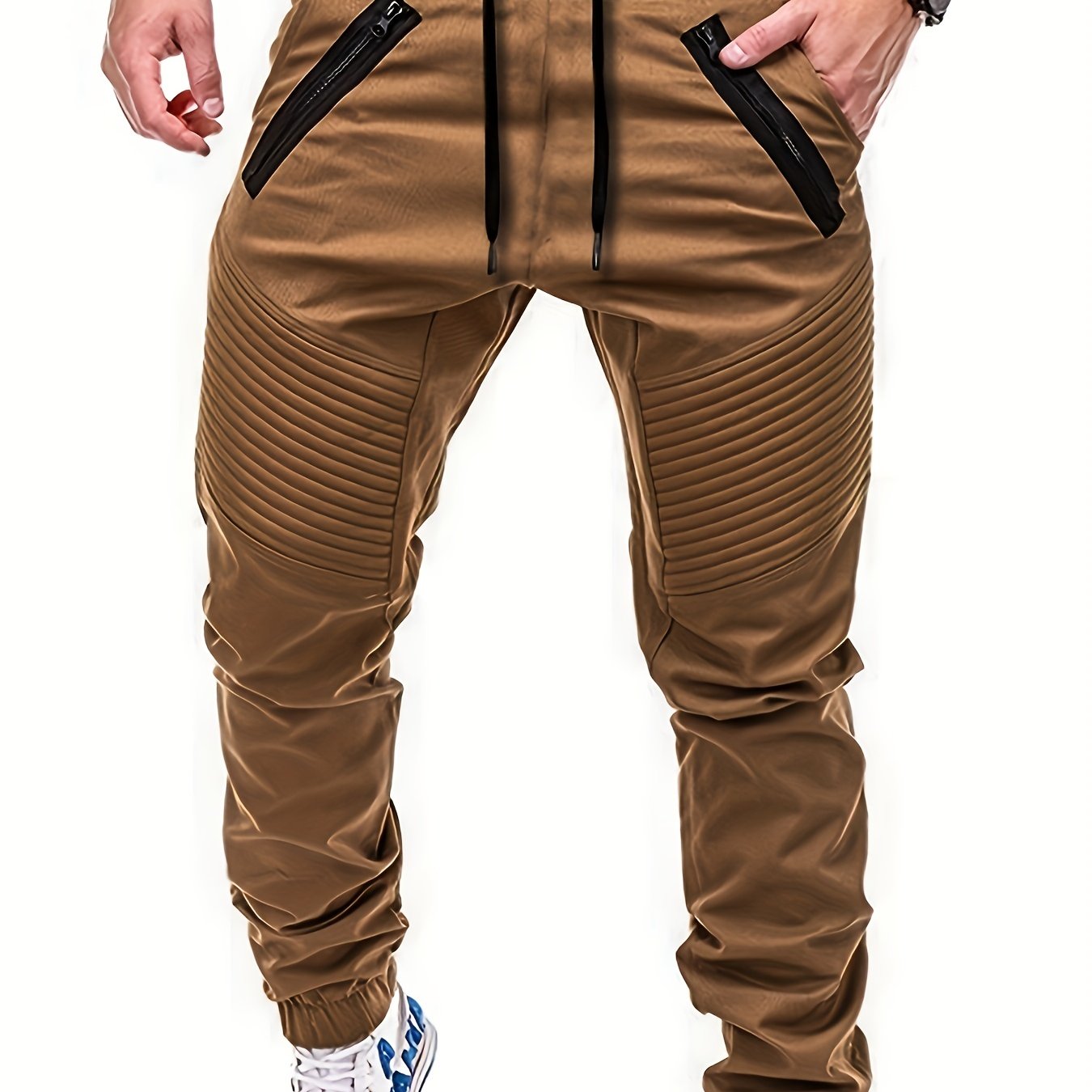 Men's Drawstring Cargo Pants with Zip Pockets