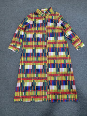 Plaid Print Long Sleeve Maxi Shirt Dress