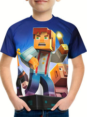 Torch Man Print Kid's T shirt Casual Short Sleeve Top Boy's Tee