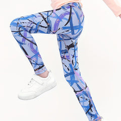 Girls Abstract Graphic Athletic Leggings Elastic Waist Yoga Pants