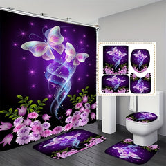 Butterfly Flower Shower Curtain Bathroom Set