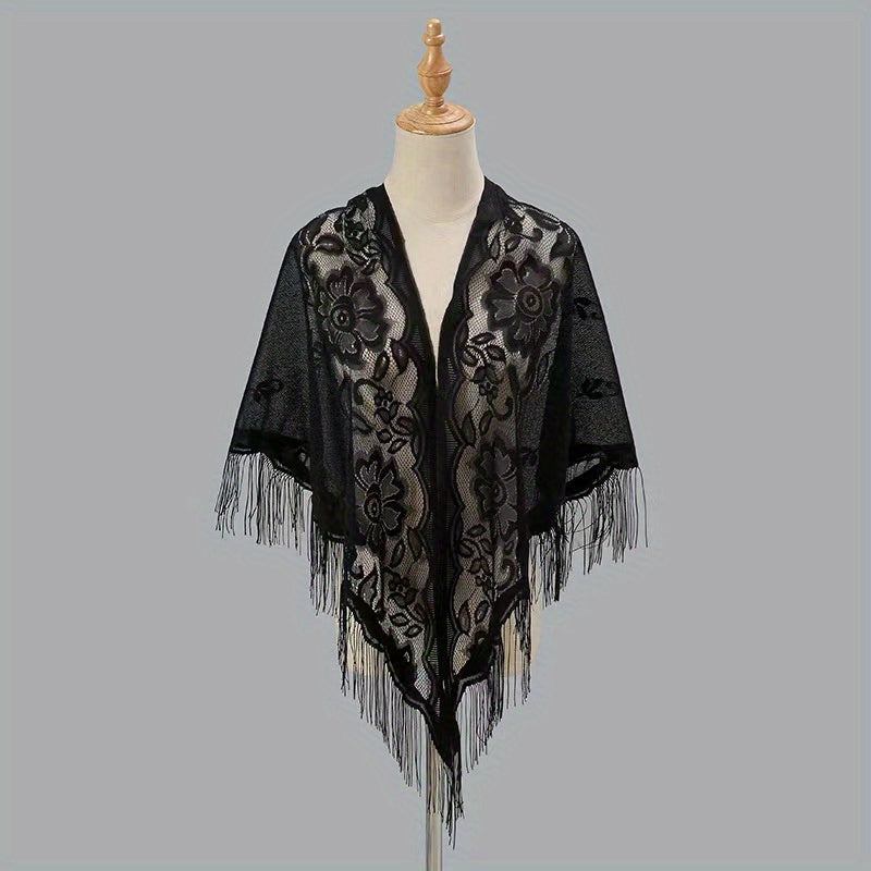 Lace Hollow Tassel Shawl Women Windproof Scarf Triangle Shawl