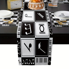 Music Note & Stitching Pattern Linen Table Runner 13x72 Inch