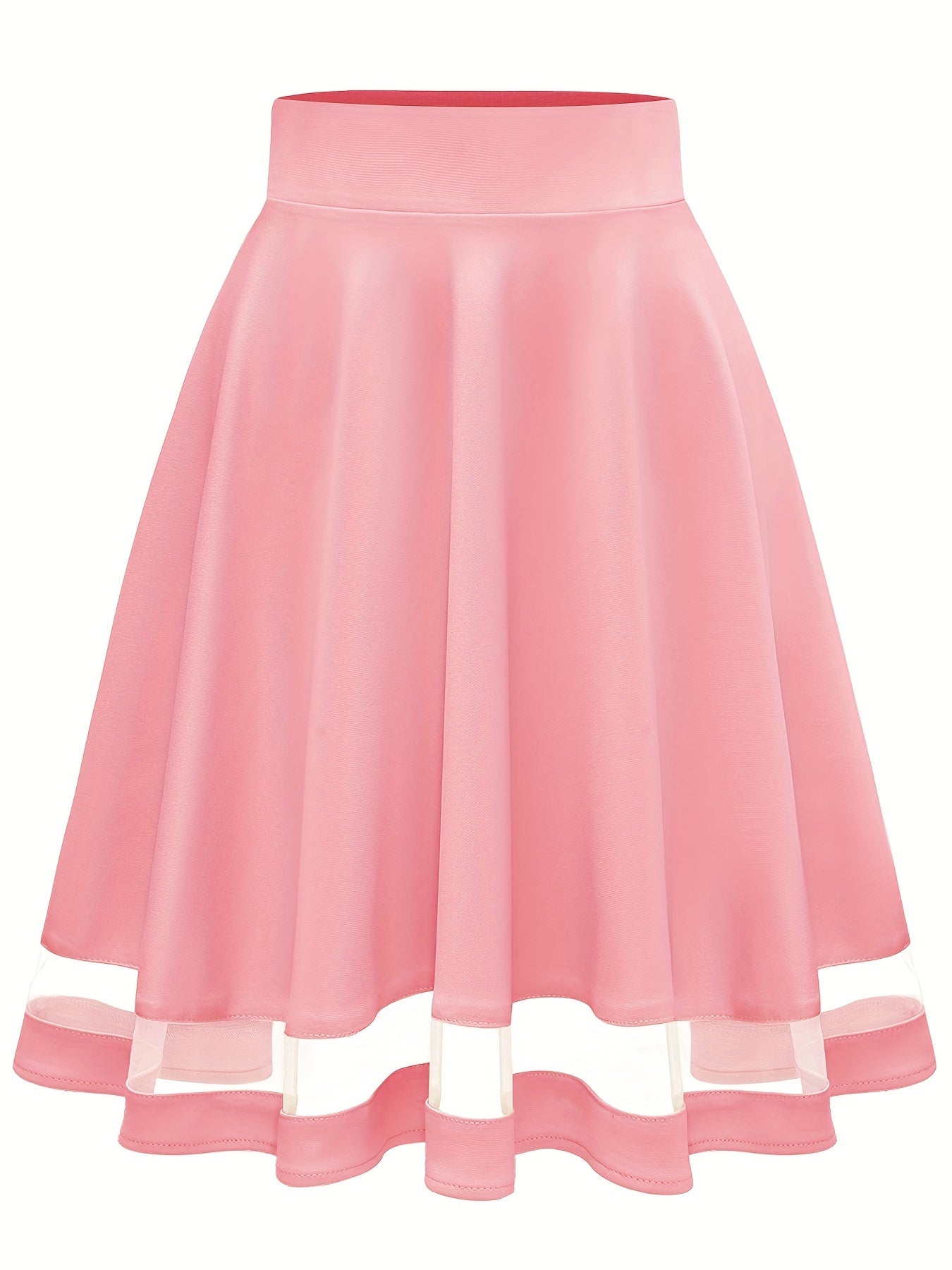 Mesh Splicing Skater Skirts High Waist A Line Solid Skirts