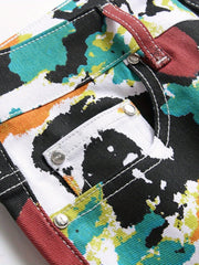 Men's Retro Tie Dye Contrast Jeans Slim Fit Straight Jeans