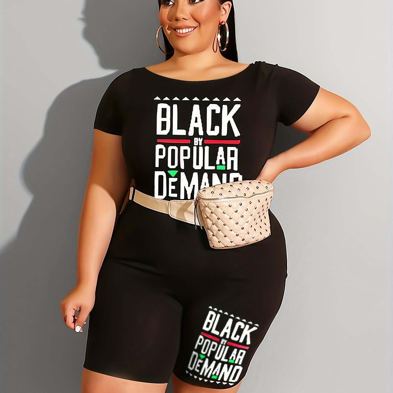 Letter Print Tee & Biker Shorts Set