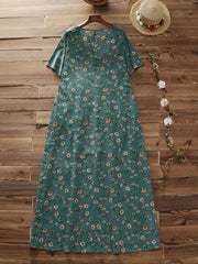 Women's Floral Print Short Sleeve V Neck Dress