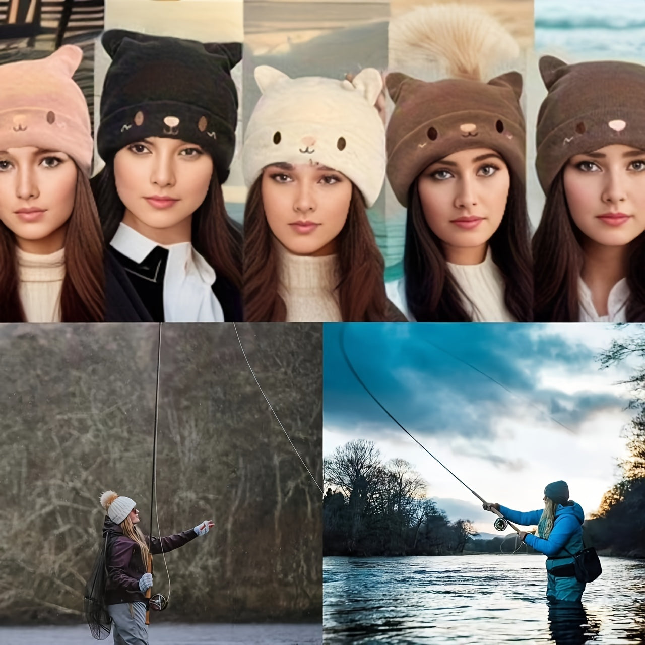 Knitted Beanie Hat Cartoon Rabbit Ears Warm Hat