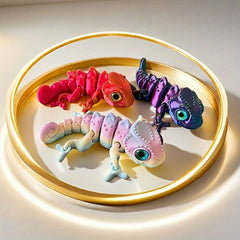 3D Printed Rainbow Chameleon Model Realistic Eyes Soft Limbs Vibrant Scales