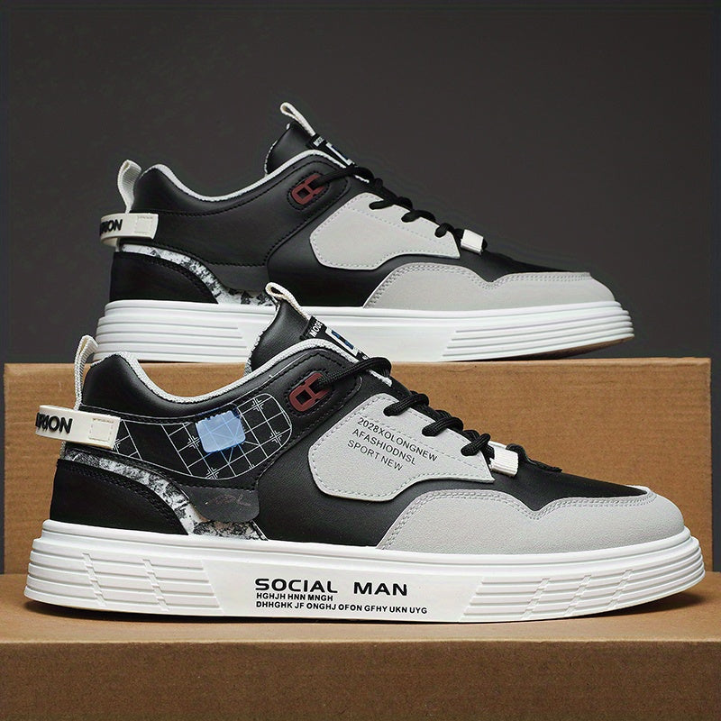 Men's Block Lace Up Skate Shoes Lightweight Comfy Non slip Sneakers