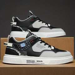 Men's Block Lace Up Skate Shoes Lightweight Comfy Non slip Sneakers
