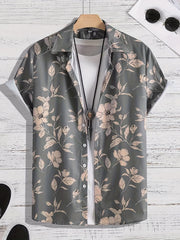 Hawaiian Flower Print Men's Casual Short Sleeve Shirt