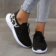 Leopard Knit Sports Shoes Low Top Running Casual Tennis Sneakers
