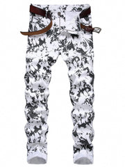 Men's Slim Fit Printed Jeans for Spring