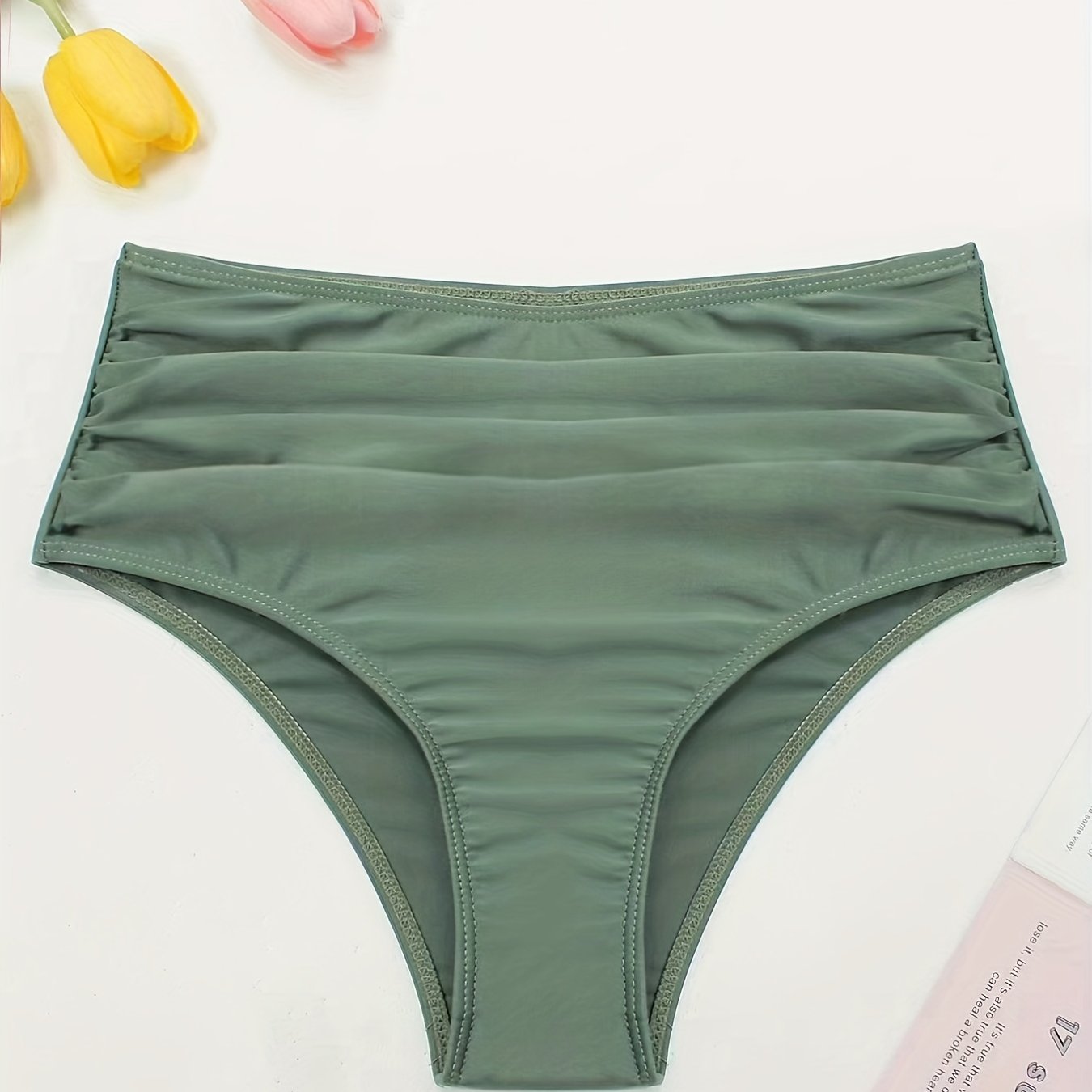Green High Waist Bikini Bottom Ruched Beachwear Swimwear
