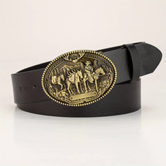 Bronze Cowboy Knight Big Buckle Leather Belt